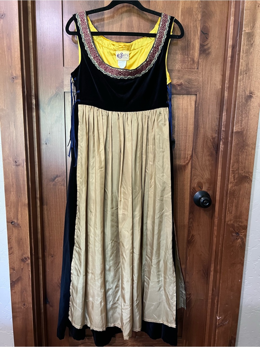 Renaissance Black Velvet and Gold Silk Overdress with lace up bodice